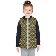 Tiled Mozaic Pattern, Gold And Black Color Symetric Design Kids  Hooded Puffer Vest