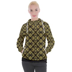 Tiled Mozaic Pattern, Gold And Black Color Symetric Design Women s Hooded Pullover