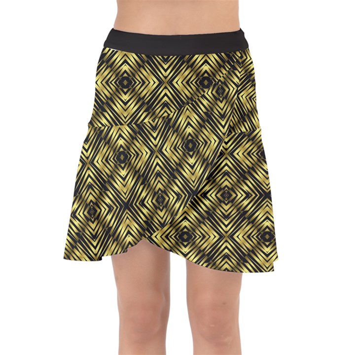 Tiled mozaic pattern, gold and black color symetric design Wrap Front Skirt