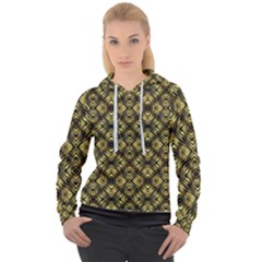 Tiled Mozaic Pattern, Gold And Black Color Symetric Design Women s Overhead Hoodie