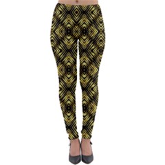 Tiled Mozaic Pattern, Gold And Black Color Symetric Design Lightweight Velour Leggings by Casemiro