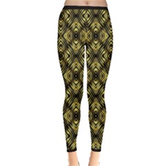 Tiled Mozaic Pattern, Gold And Black Color Symetric Design Inside Out Leggings by Casemiro