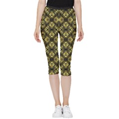 Tiled Mozaic Pattern, Gold And Black Color Symetric Design Inside Out Lightweight Velour Capri Leggings  by Casemiro