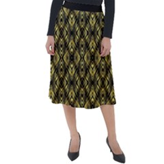 Tiled Mozaic Pattern, Gold And Black Color Symetric Design Classic Velour Midi Skirt  by Casemiro