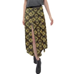 Tiled Mozaic Pattern, Gold And Black Color Symetric Design Velour Split Maxi Skirt by Casemiro