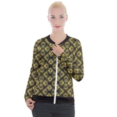 Tiled Mozaic Pattern, Gold And Black Color Symetric Design Casual Zip Up Jacket by Casemiro