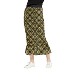 Tiled Mozaic Pattern, Gold And Black Color Symetric Design Maxi Fishtail Chiffon Skirt by Casemiro