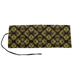 Tiled Mozaic Pattern, Gold And Black Color Symetric Design Roll Up Canvas Pencil Holder (s) by Casemiro