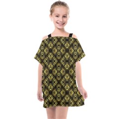 Tiled Mozaic Pattern, Gold And Black Color Symetric Design Kids  One Piece Chiffon Dress by Casemiro