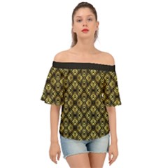 Tiled Mozaic Pattern, Gold And Black Color Symetric Design Off Shoulder Short Sleeve Top by Casemiro