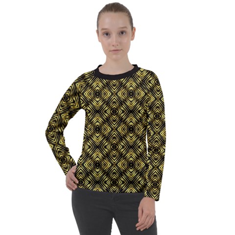 Tiled Mozaic Pattern, Gold And Black Color Symetric Design Women s Long Sleeve Raglan Tee by Casemiro