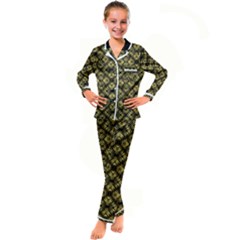 Tiled Mozaic Pattern, Gold And Black Color Symetric Design Kid s Satin Long Sleeve Pajamas Set by Casemiro