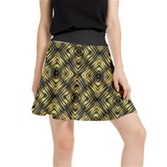 Tiled Mozaic Pattern, Gold And Black Color Symetric Design Waistband Skirt by Casemiro