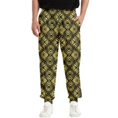 Tiled Mozaic Pattern, Gold And Black Color Symetric Design Men s Elastic Waist Pants