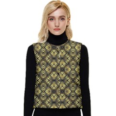 Tiled Mozaic Pattern, Gold And Black Color Symetric Design Women s Short Button Up Puffer Vest by Casemiro