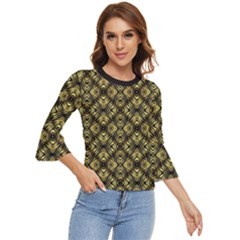 Tiled Mozaic Pattern, Gold And Black Color Symetric Design Bell Sleeve Top