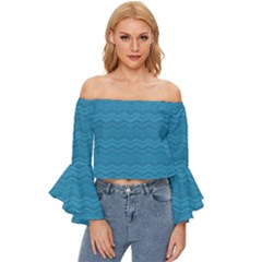 Sea Waves Off Shoulder Flutter Bell Sleeve Top