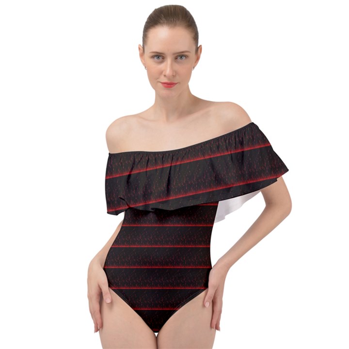 Digital Lines Off Shoulder Velour Bodysuit 