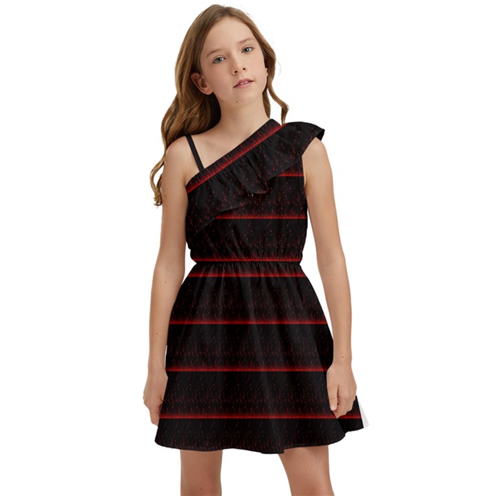 Digital Lines Kids  One Shoulder Party Dress