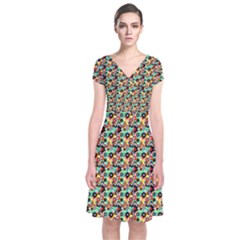 Color Spots Short Sleeve Front Wrap Dress by Sparkle