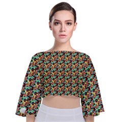 Color Spots Tie Back Butterfly Sleeve Chiffon Top by Sparkle