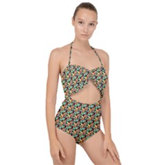 Color Spots Scallop Top Cut Out Swimsuit by Sparkle