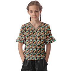 Color Spots Kids  V-neck Horn Sleeve Blouse