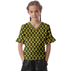 Glow Pattern Kids  V-neck Horn Sleeve Blouse