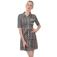 Diamond Pattern Belted Shirt Dress by Sparkle