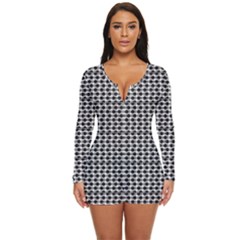 Diamond Pattern Long Sleeve Boyleg Swimsuit