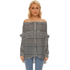 Diamond Pattern Off Shoulder Chiffon Pocket Shirt by Sparkle