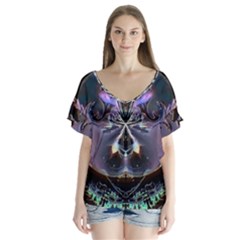 The High Priestess Card V-neck Flutter Sleeve Top by MRNStudios