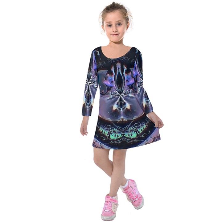 The High Priestess Card Kids  Long Sleeve Velvet Dress