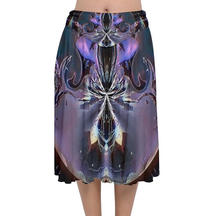 The High Priestess Card Velvet Flared Midi Skirt