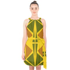  Abstract Geometric Design   Geometric Fantasy  Terrazzo  Halter Collar Waist Tie Chiffon Dress by Eskimos