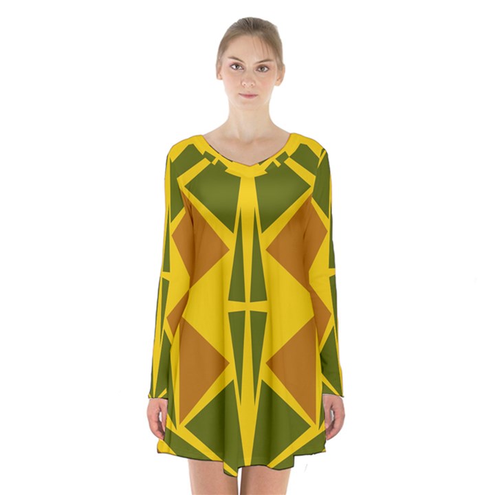  Abstract geometric design   geometric fantasy  Terrazzo  Long Sleeve Velvet V-neck Dress