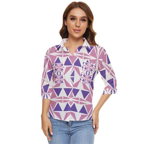 Abstract Pattern Geometric Backgrounds  Women s Quarter Sleeve Pocket Shirt by Eskimos