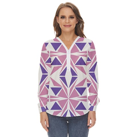 Abstract Pattern Geometric Backgrounds  Zip Up Long Sleeve Blouse by Eskimos