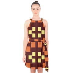 Abstract Pattern Geometric Backgrounds  Halter Collar Waist Tie Chiffon Dress by Eskimos