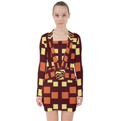 Abstract Pattern Geometric Backgrounds  V-neck Bodycon Long Sleeve Dress by Eskimos