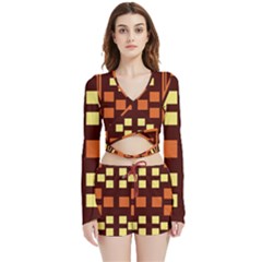 Abstract Pattern Geometric Backgrounds  Velvet Wrap Crop Top And Shorts Set by Eskimos