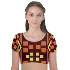 Abstract Pattern Geometric Backgrounds  Velvet Short Sleeve Crop Top  by Eskimos