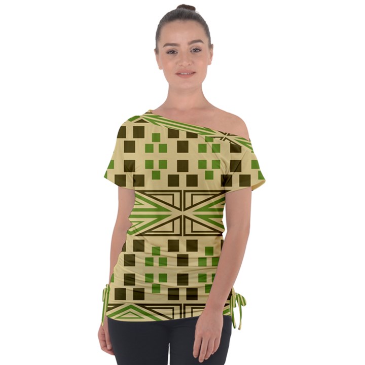 Abstract pattern geometric backgrounds  Off Shoulder Tie-Up Tee