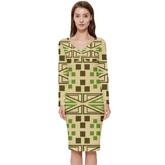 Abstract Pattern Geometric Backgrounds  Long Sleeve V-neck Bodycon Dress  by Eskimos