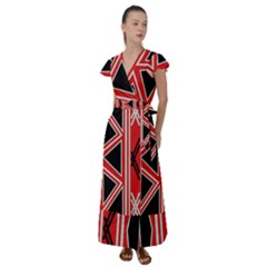 Abstract Pattern Geometric Backgrounds  Flutter Sleeve Maxi Dress by Eskimos