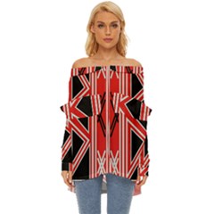 Abstract Pattern Geometric Backgrounds  Off Shoulder Chiffon Pocket Shirt by Eskimos