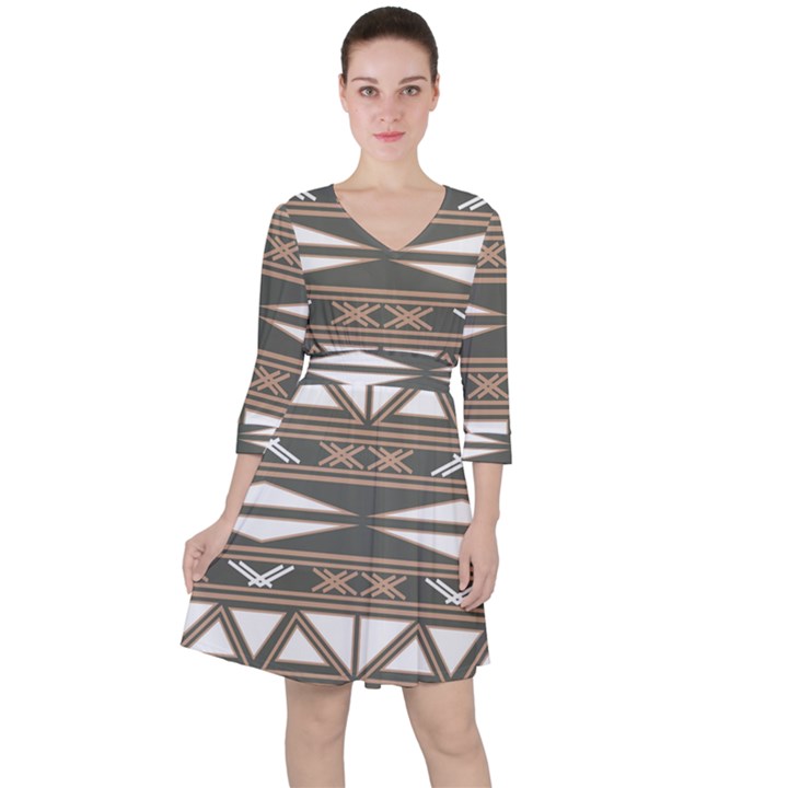 Abstract pattern geometric backgrounds  Quarter Sleeve Ruffle Waist Dress