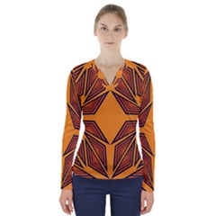 Abstract Pattern Geometric Backgrounds  V-neck Long Sleeve Top by Eskimos