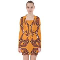 Abstract Pattern Geometric Backgrounds  V-neck Bodycon Long Sleeve Dress by Eskimos