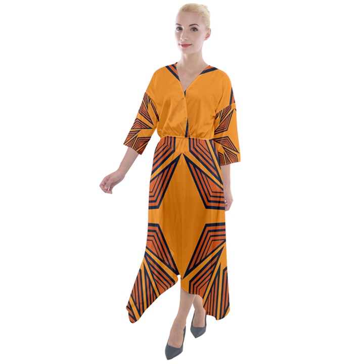 Abstract pattern geometric backgrounds  Quarter Sleeve Wrap Front Maxi Dress